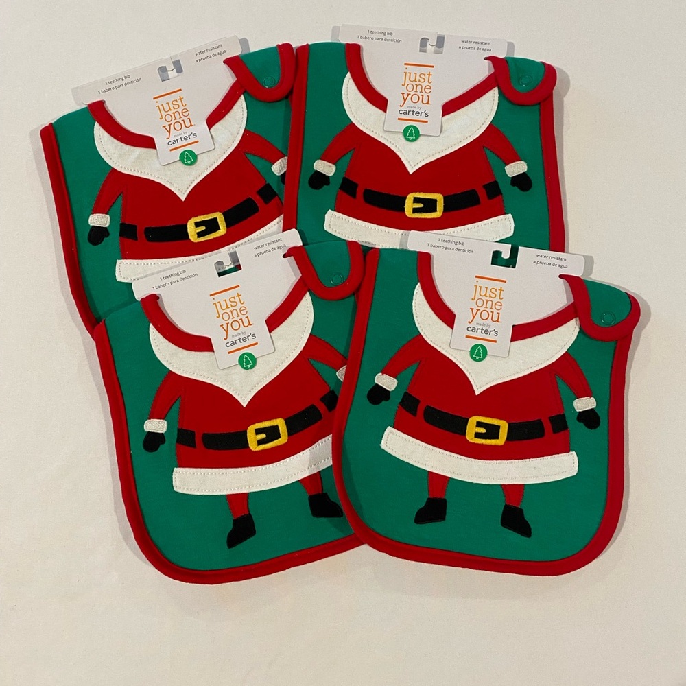Set of 4 Carter’s Teething Bibs, Red/Green, NWT
